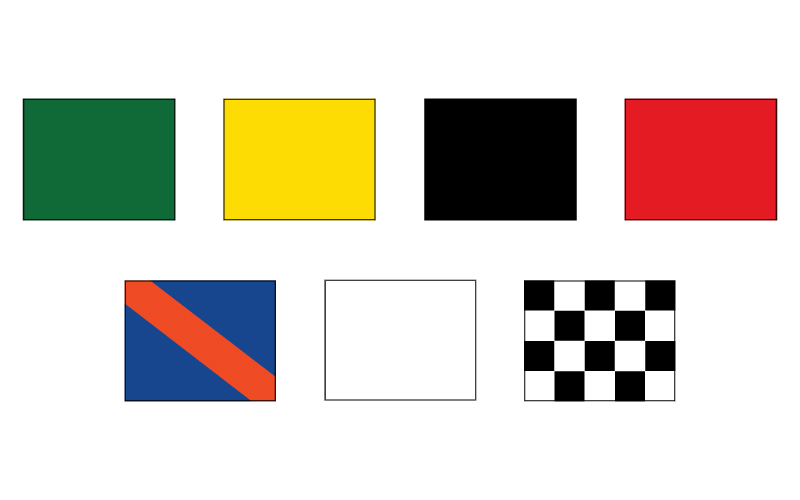 Official Auto Racing Mounted Nylon Seven Flag Set Start Checker Yellow 2' x 2' 